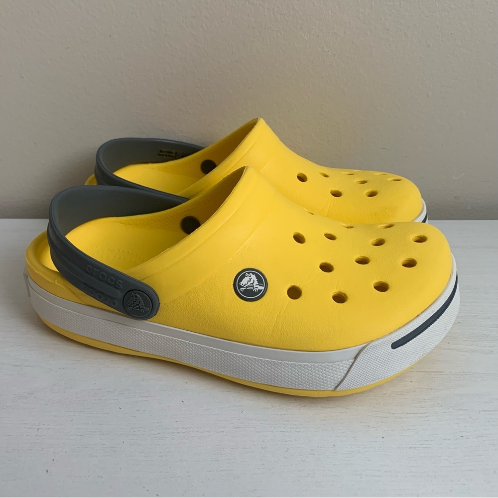 CROCS Kids Classic Yellow/White/Grey Clogs Shoes Sandals Unisex Size 3